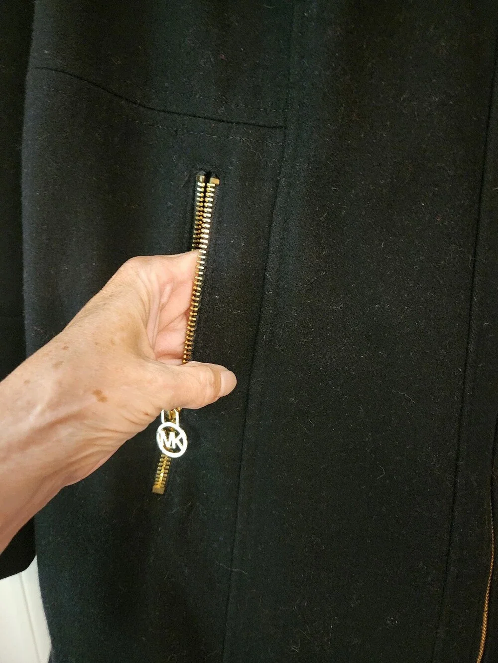 Michael Kors Black Zip-Front Wool Blend Peacoat Gold Hardware 20W ExcCond Warm